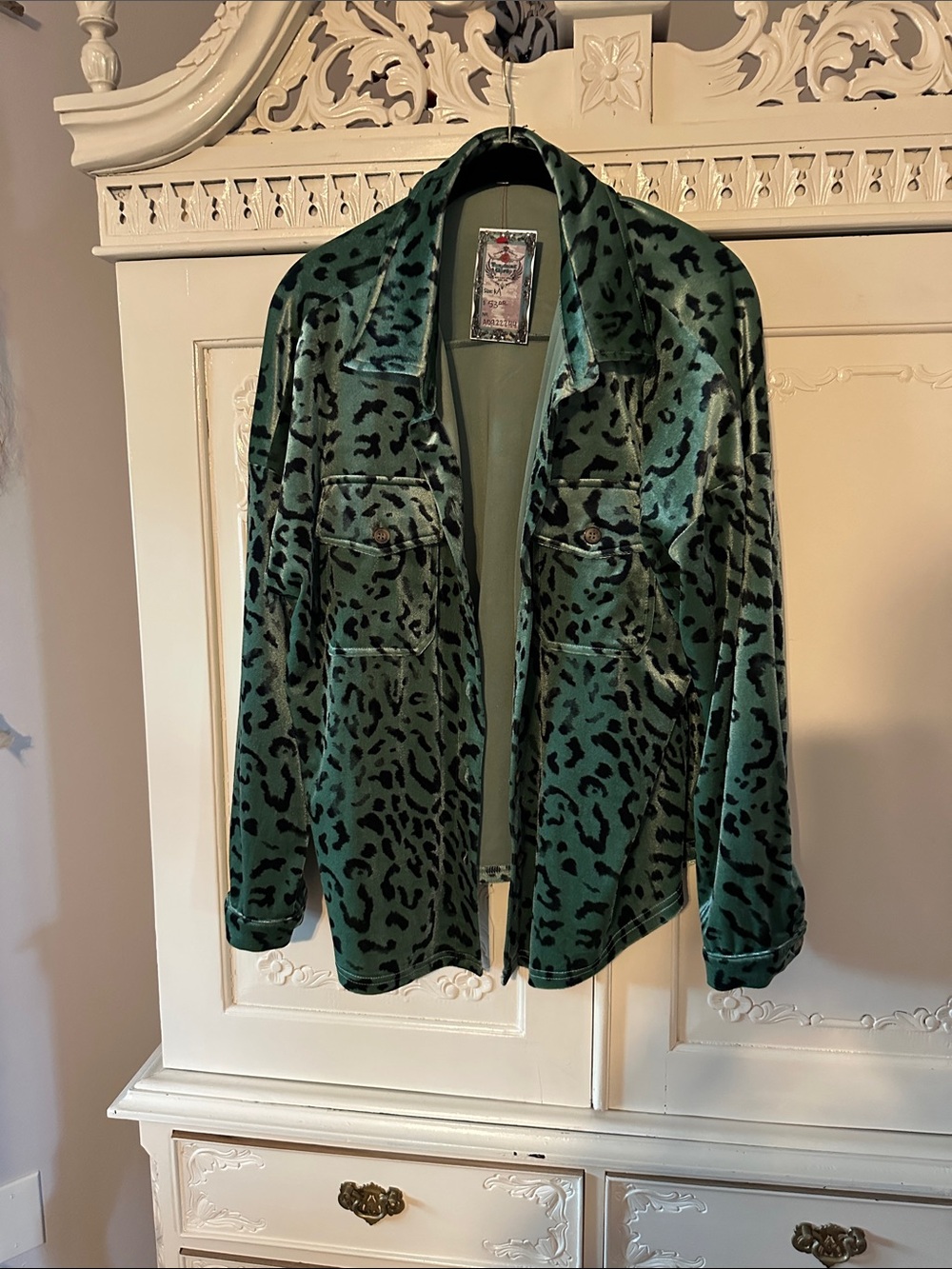 JODIFL Lime Green and Black Velvet Leopard Jacket